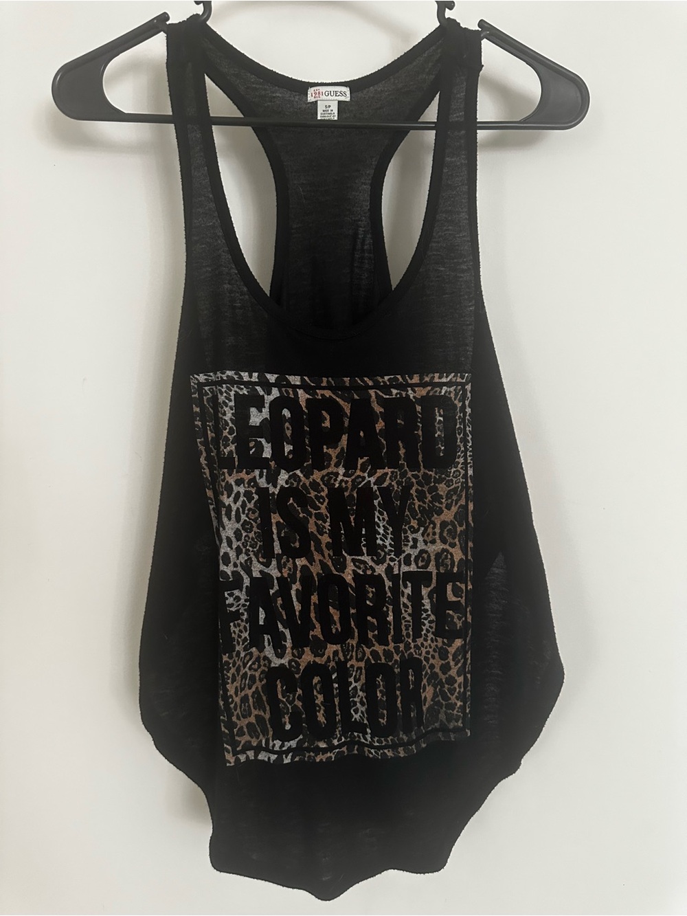 Guess 1981 Black Racerback Tank Top- “leopard is my favorite color”- S